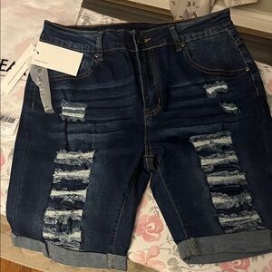 Women's Distressed Denim Shorts (bike short length)